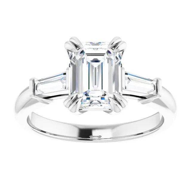 Cubic Zirconia Engagement Ring- The Betyhelena (Customizable 3-stone Radiant Cut Design with Tapered Baguettes)