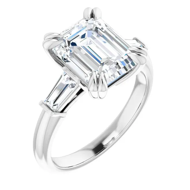 Cubic Zirconia Engagement Ring- The Betyhelena (Customizable 3-stone Radiant Cut Design with Tapered Baguettes)