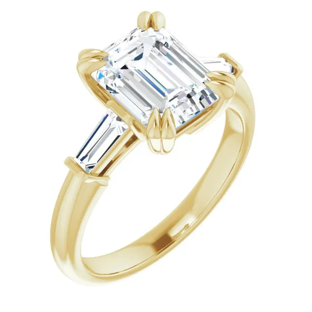 Cubic Zirconia Engagement Ring- The Betyhelena (Customizable 3-stone Radiant Cut Design with Tapered Baguettes)