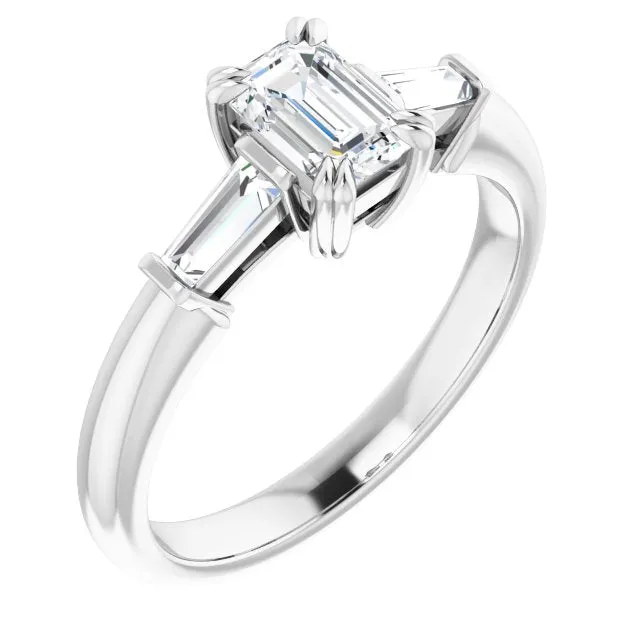 Cubic Zirconia Engagement Ring- The Betyhelena (Customizable 3-stone Radiant Cut Design with Tapered Baguettes)