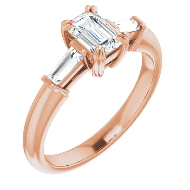Cubic Zirconia Engagement Ring- The Betyhelena (Customizable 3-stone Radiant Cut Design with Tapered Baguettes)