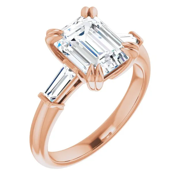 Cubic Zirconia Engagement Ring- The Betyhelena (Customizable 3-stone Radiant Cut Design with Tapered Baguettes)