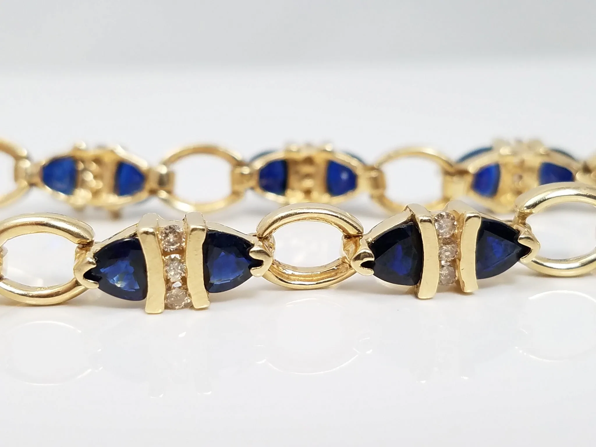 Custom 7 3/8" 14k Yellow Gold Natural Sapphire Diamond Tennis Bracelet