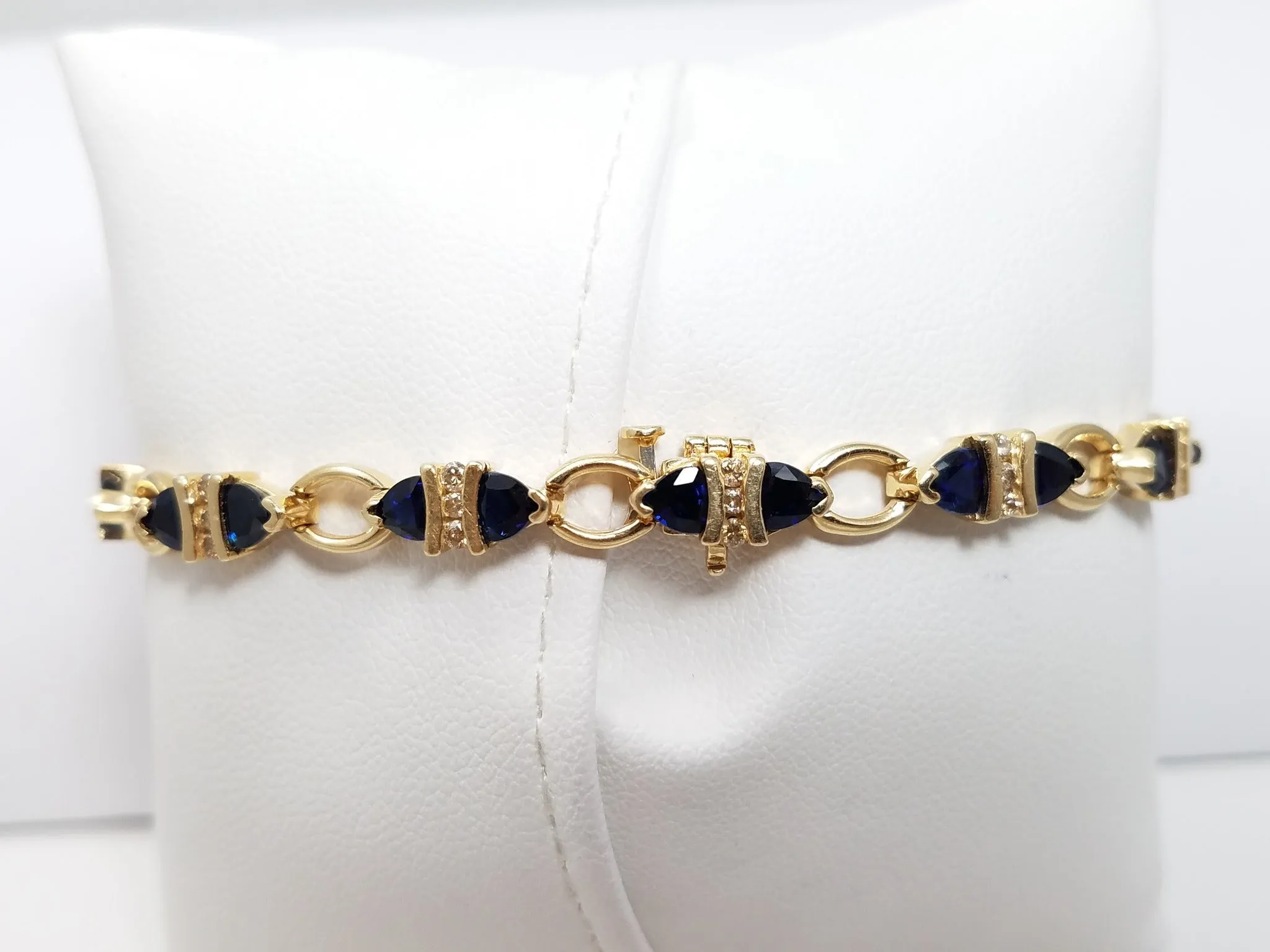 Custom 7 3/8" 14k Yellow Gold Natural Sapphire Diamond Tennis Bracelet