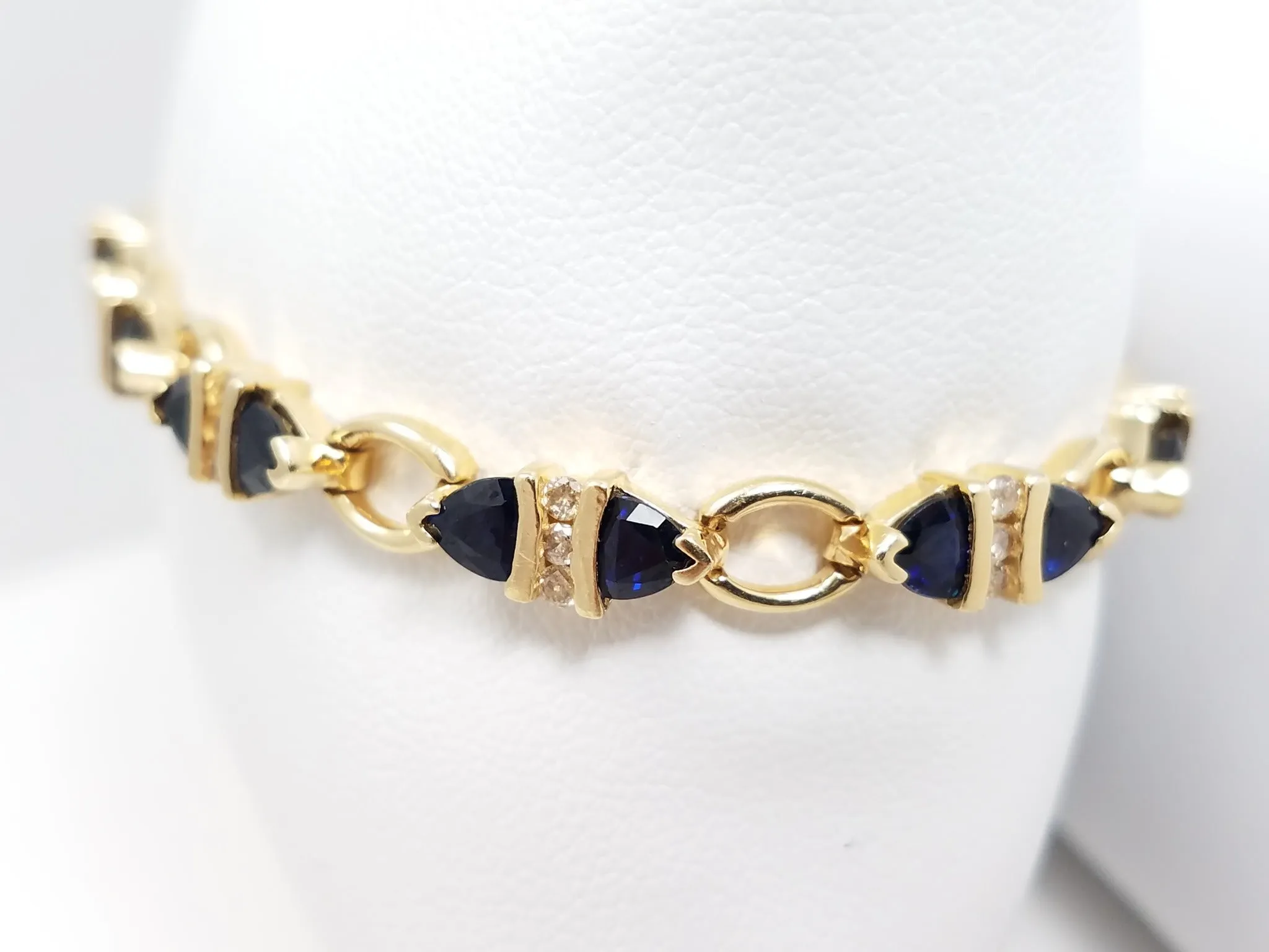 Custom 7 3/8" 14k Yellow Gold Natural Sapphire Diamond Tennis Bracelet