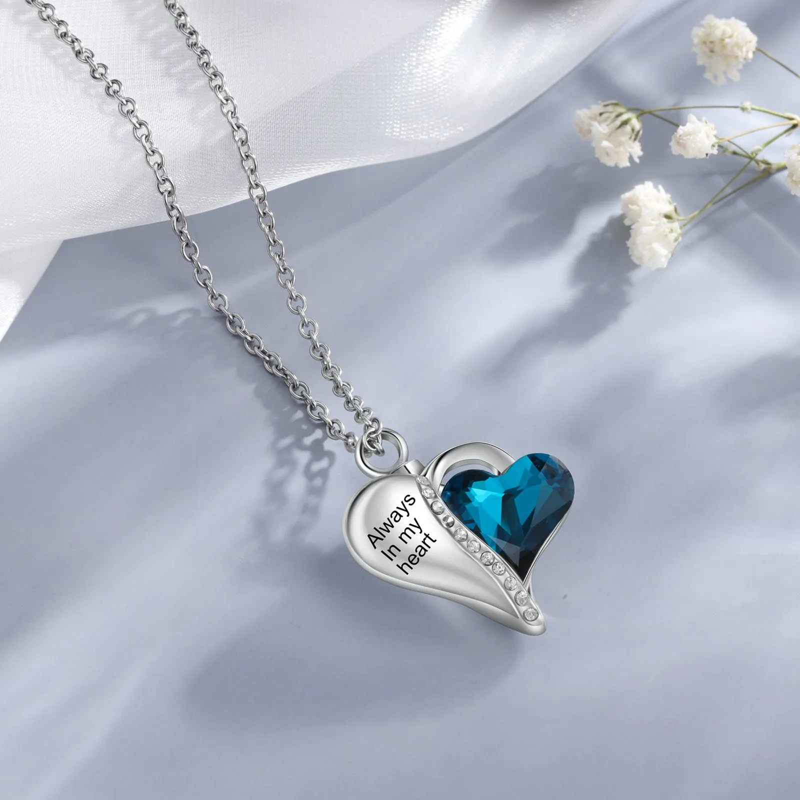 Custom Heart Ashes Necklace personalized with a message