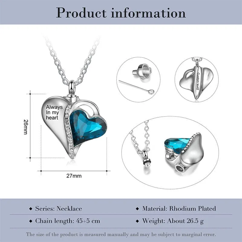 Custom Heart Ashes Necklace personalized with a message