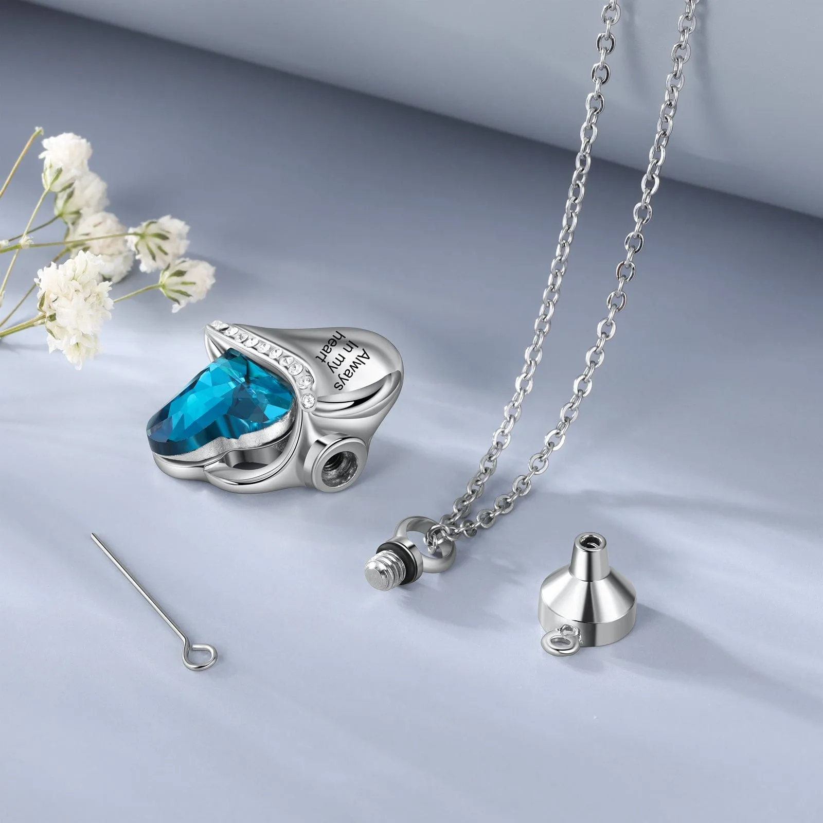 Custom Heart Ashes Necklace personalized with a message