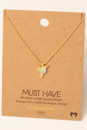 Dainty Blue Gem Hummingbird Pendant Necklace in Gold