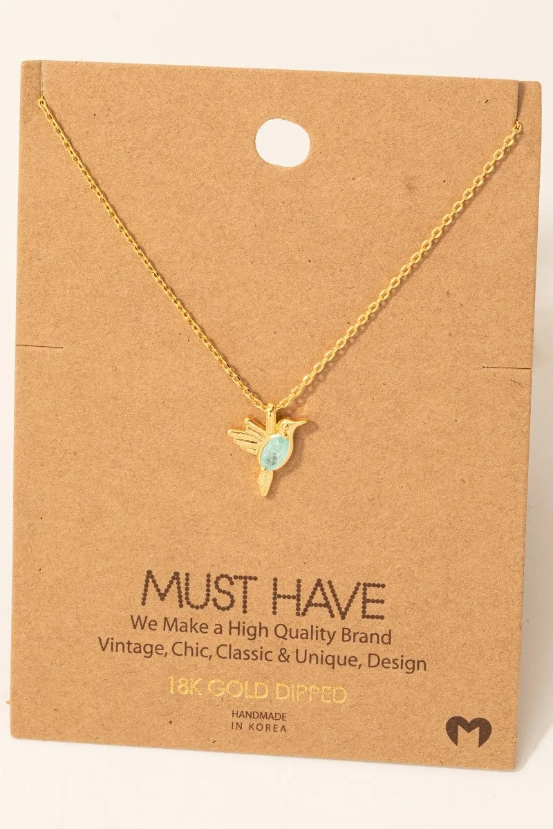 Dainty Blue Gem Hummingbird Pendant Necklace in Gold
