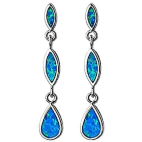 Dangle Marquis & Pear Shape Blue Opal Sterling Silver Earrings