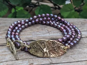 Dark Purple Black Pearl Wrap Bracelet