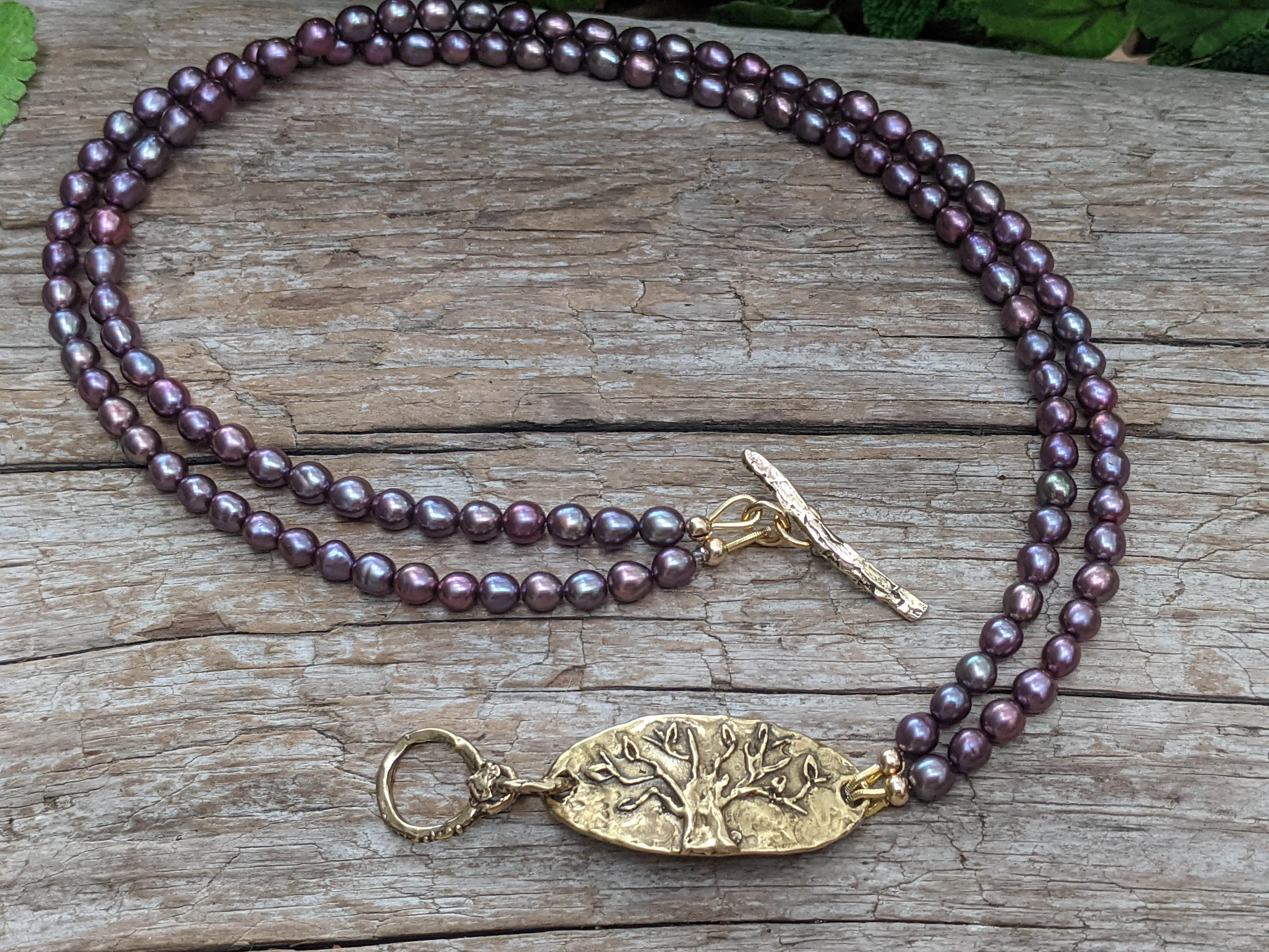 Dark Purple Black Pearl Wrap Bracelet
