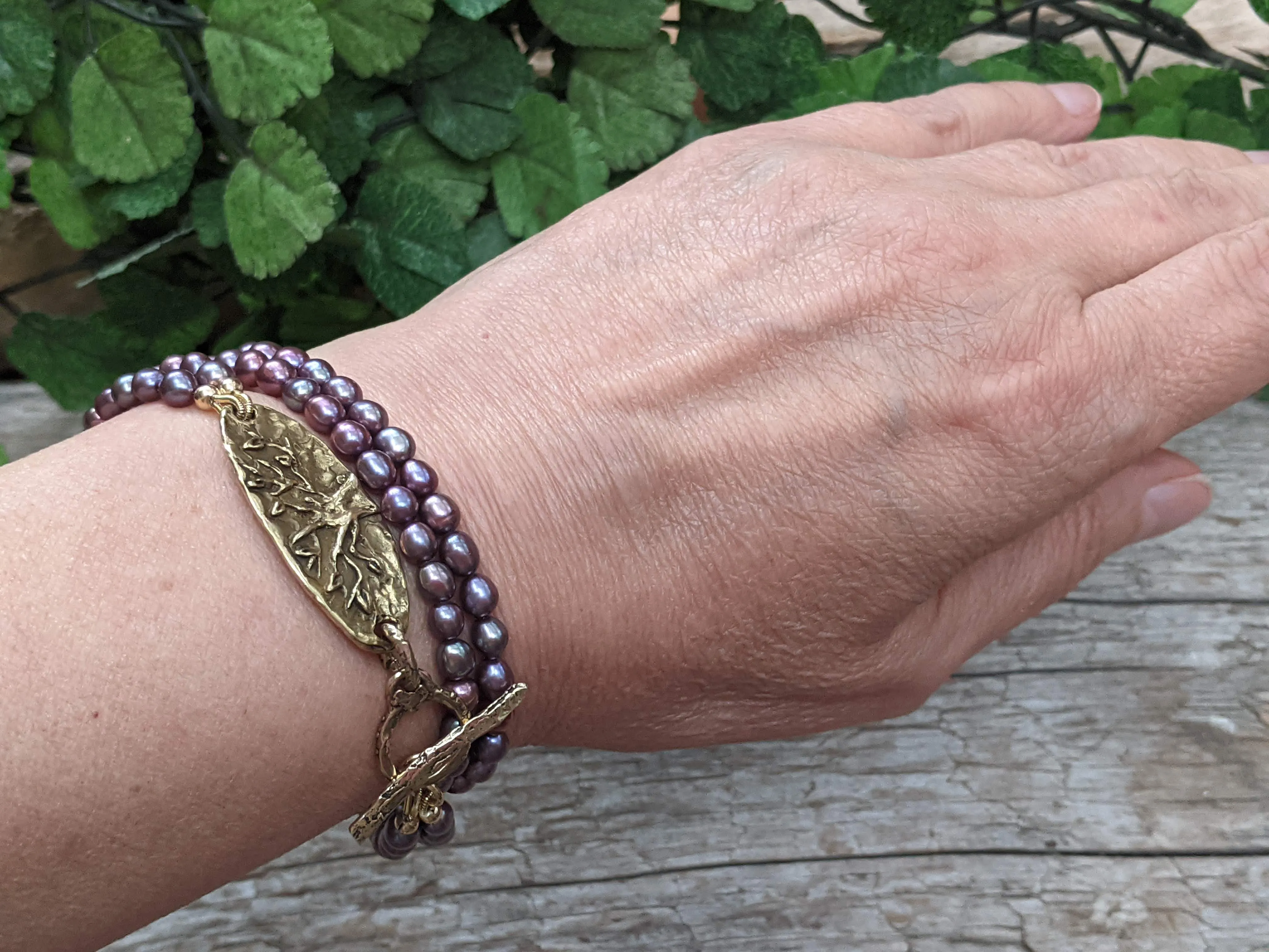 Dark Purple Black Pearl Wrap Bracelet