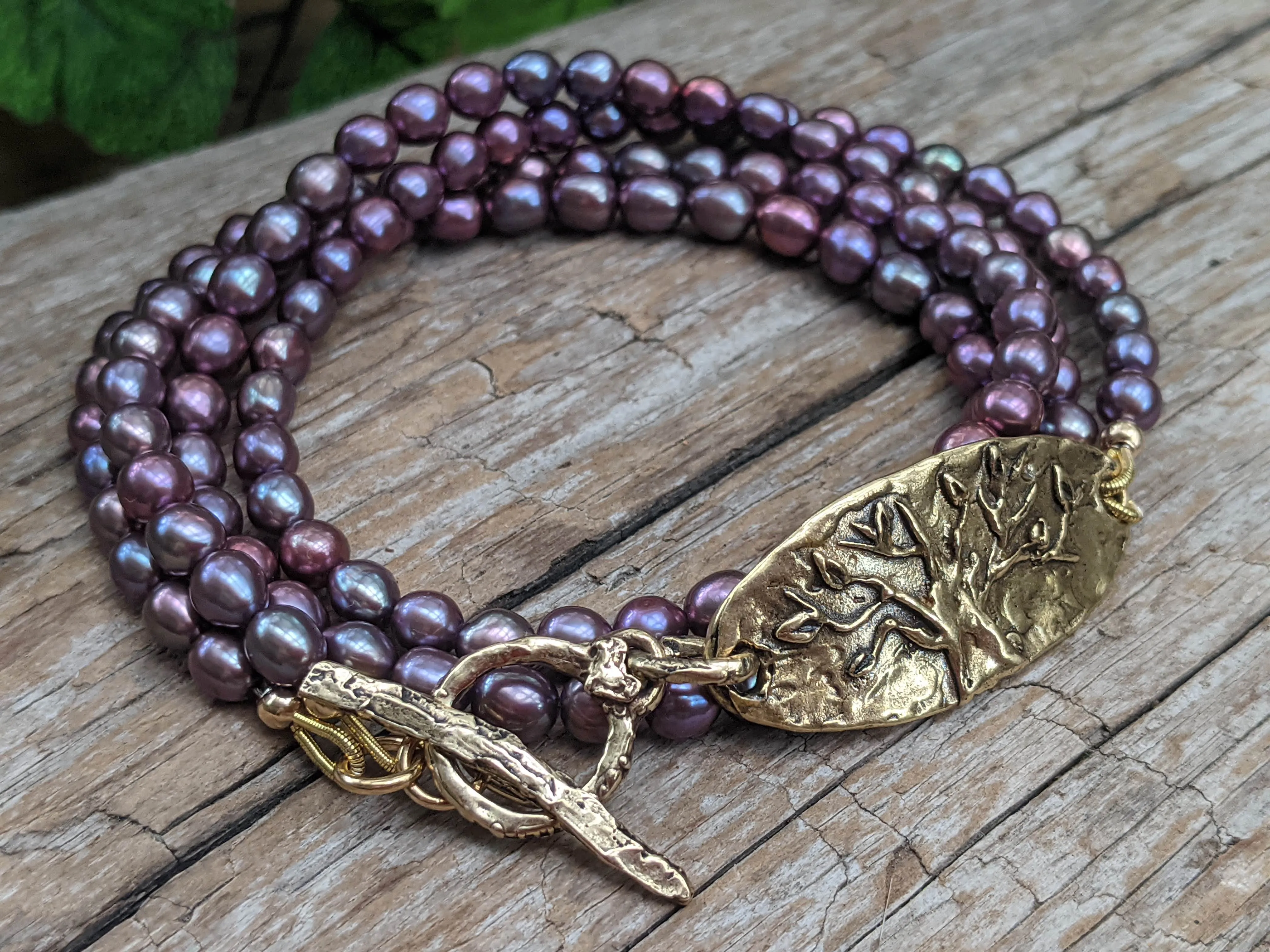 Dark Purple Black Pearl Wrap Bracelet