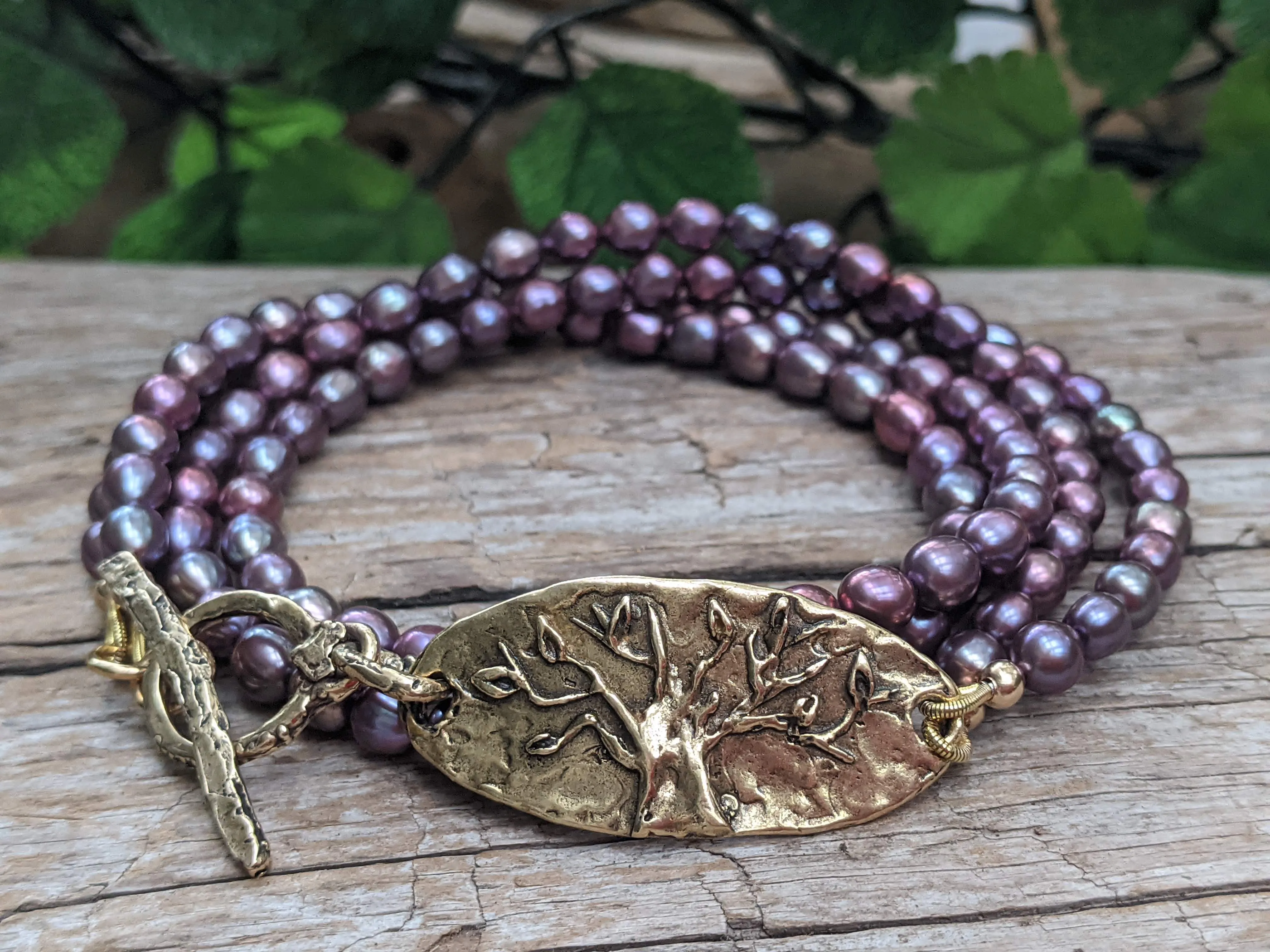 Dark Purple Black Pearl Wrap Bracelet