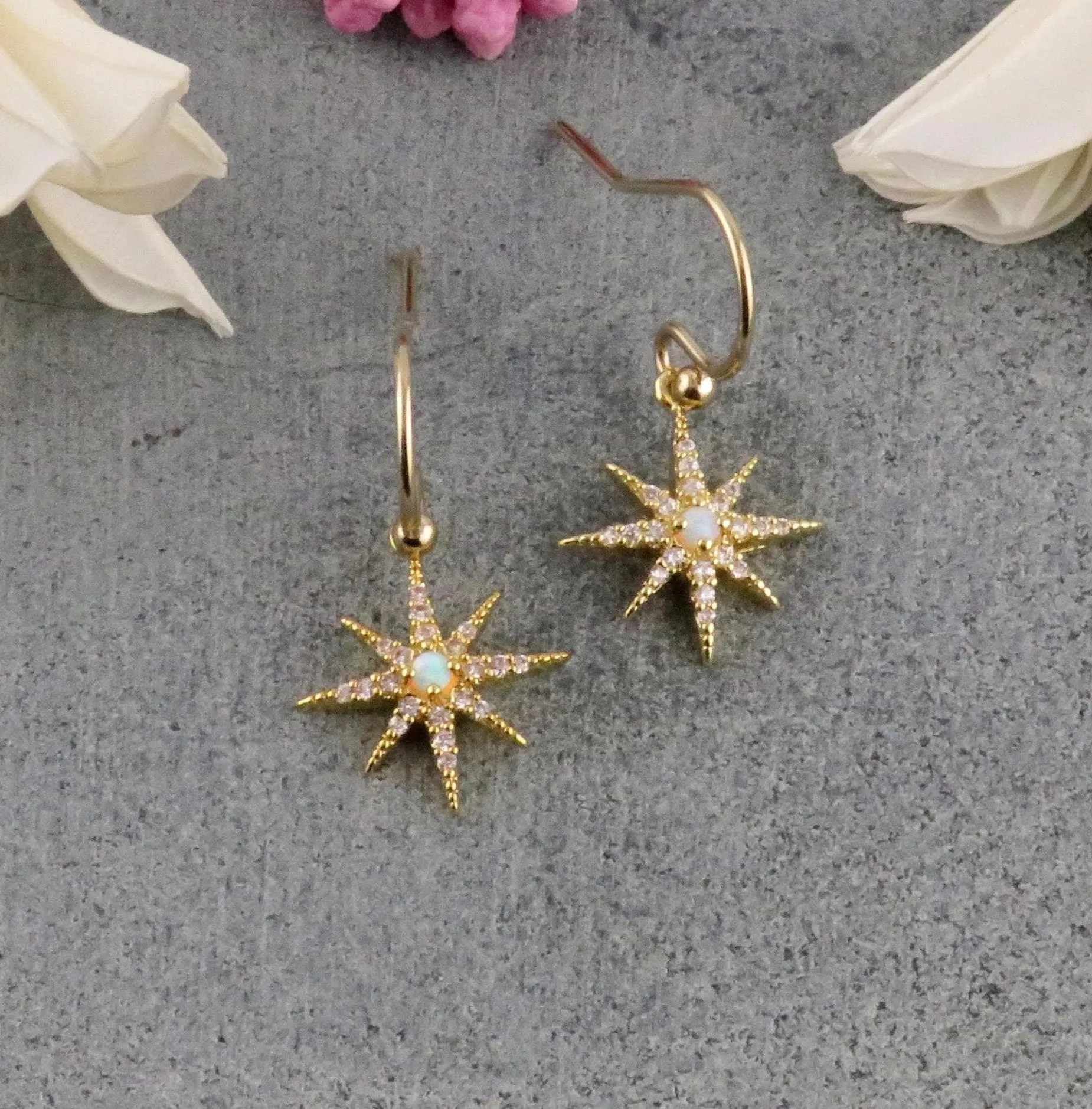 Delicate Opal Starburst Earrings