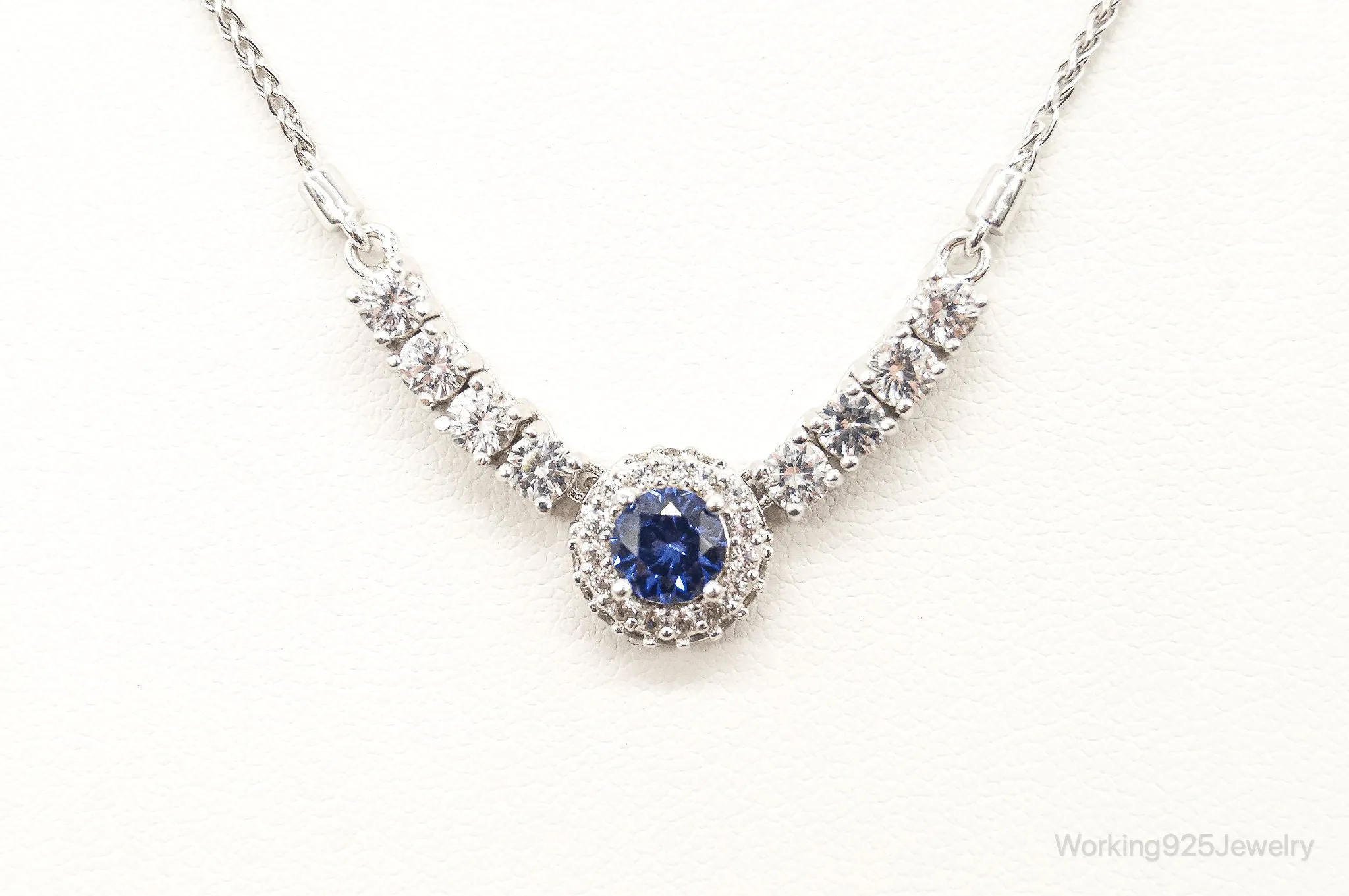 Designer PAJ Blue & White Cubic Zirconia Sterling Silver Necklace - Adjustable