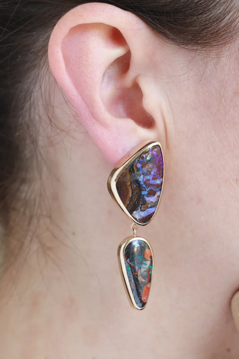 Double drop mismatched boulder opal earrings