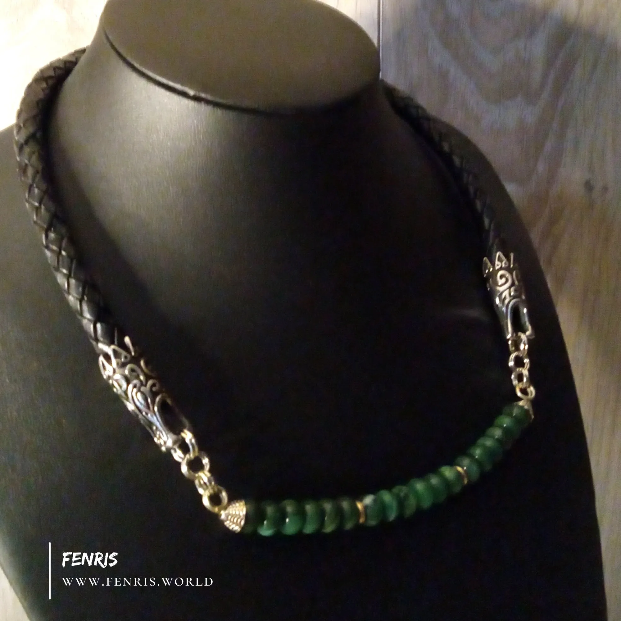 Dragon Jade Necklace Silver Black Leather Choker | Fenris