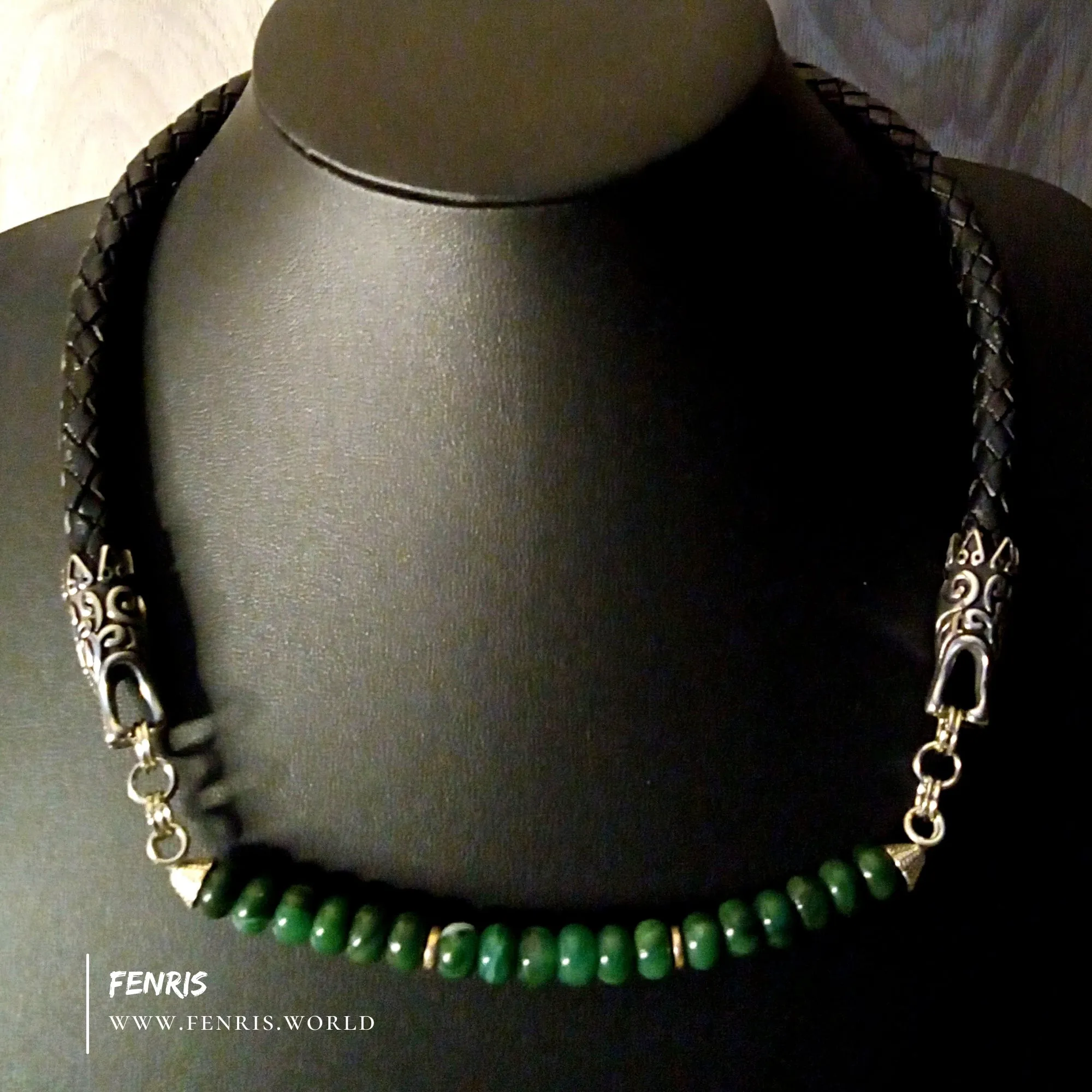 Dragon Jade Necklace Silver Black Leather Choker | Fenris