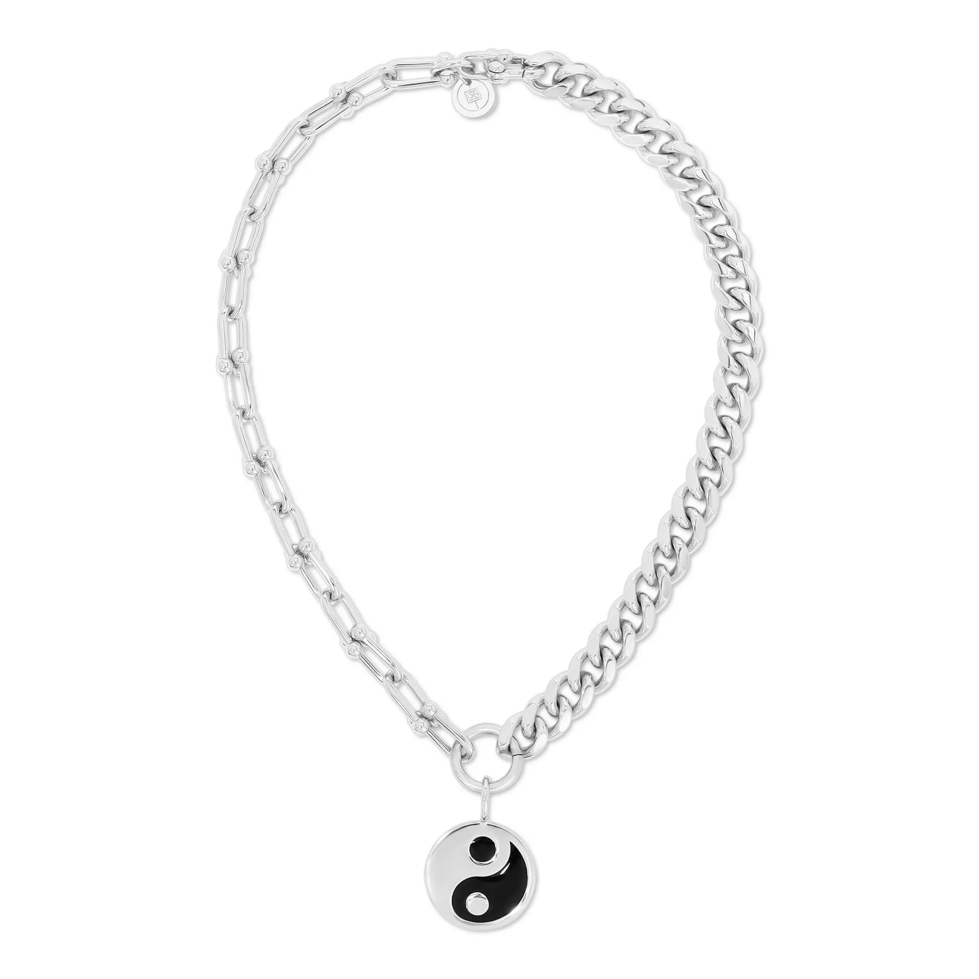 Dual Chain Necklace With Lage Enamel Yin Yang Pendant