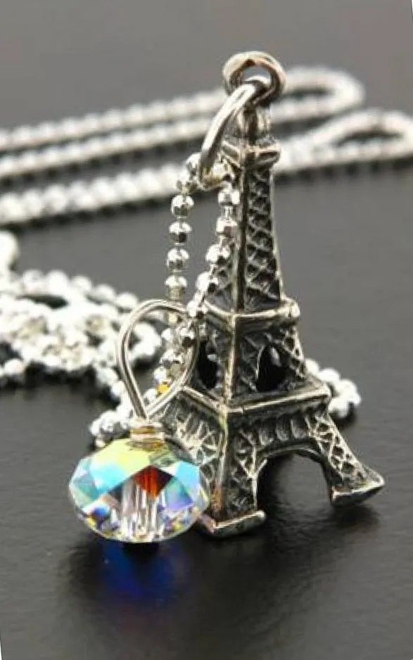 Eiffel Tower & Crystal Charm Necklace