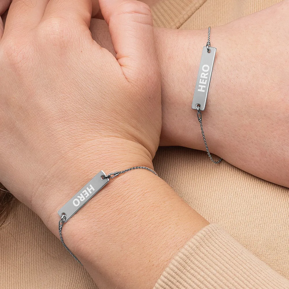 Engraved Silver Bar HERO Chain Bracelet