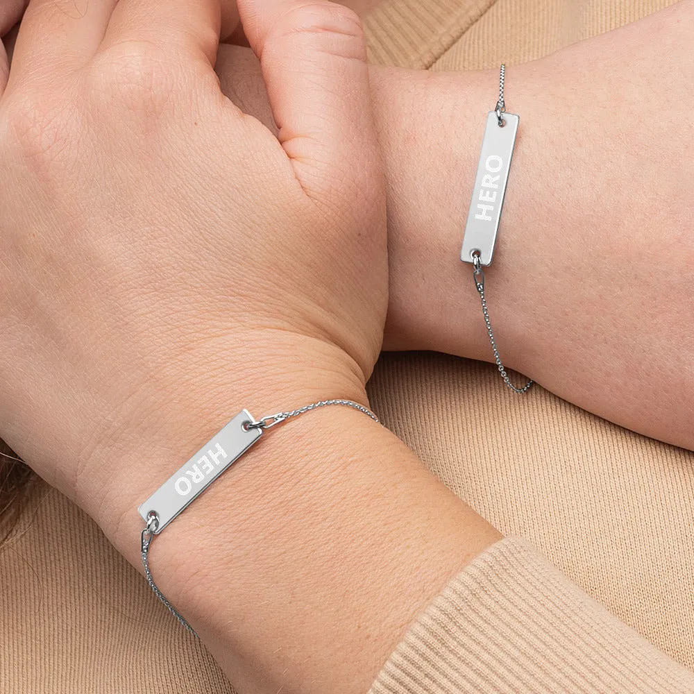 Engraved Silver Bar HERO Chain Bracelet