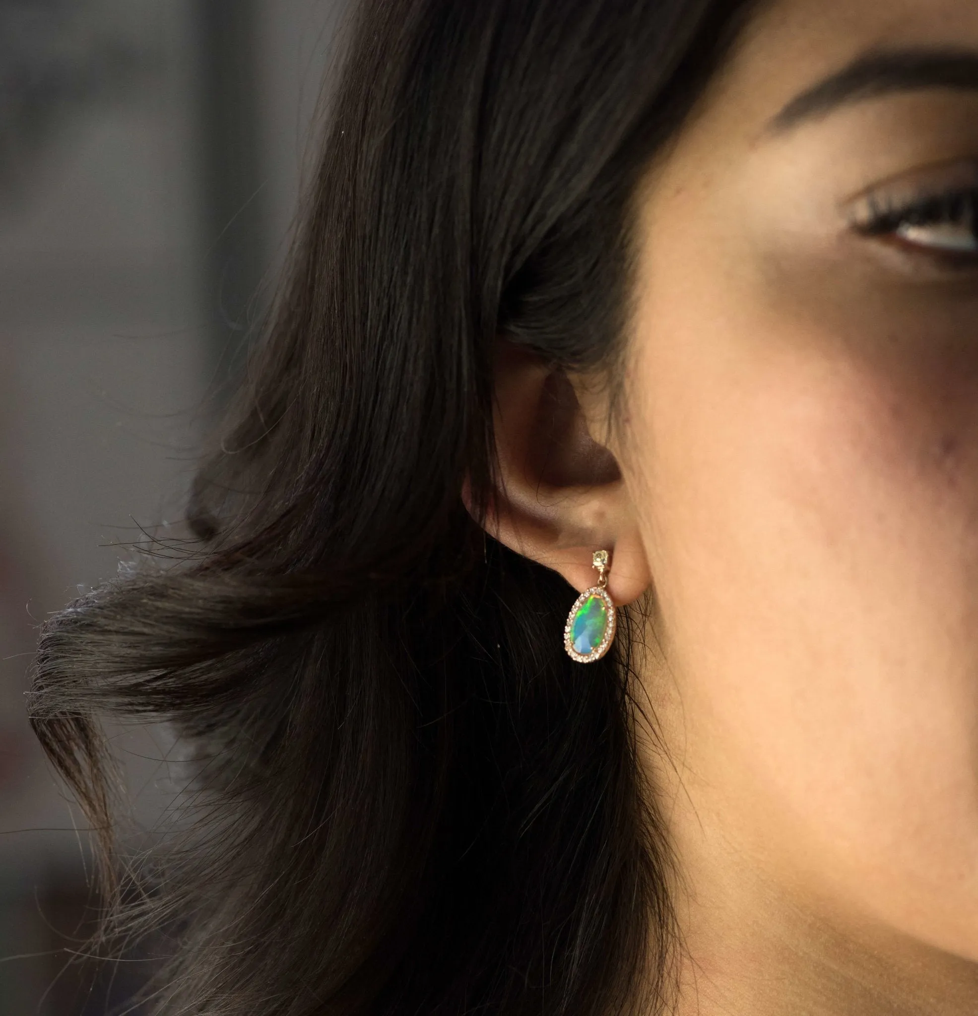 Ethiopian Opal & Yellow Diamond Stud Earrings