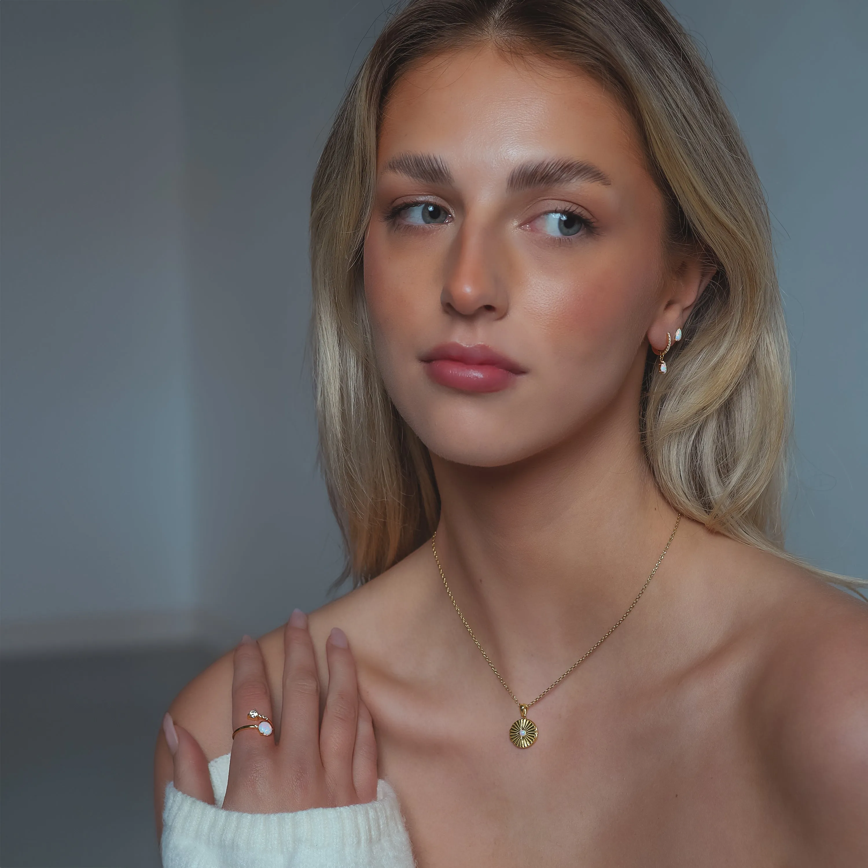 Eva Opal Charm Drop Huggies | 18k Gold Plated