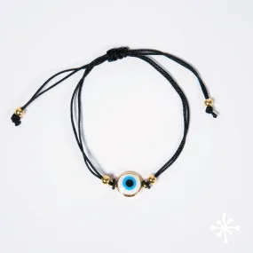 Evil Eye Bracelet Cord with Gold Beads