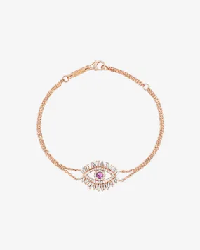 Evil Eye Midi Pink Sapphire Half Pavé Bracelet