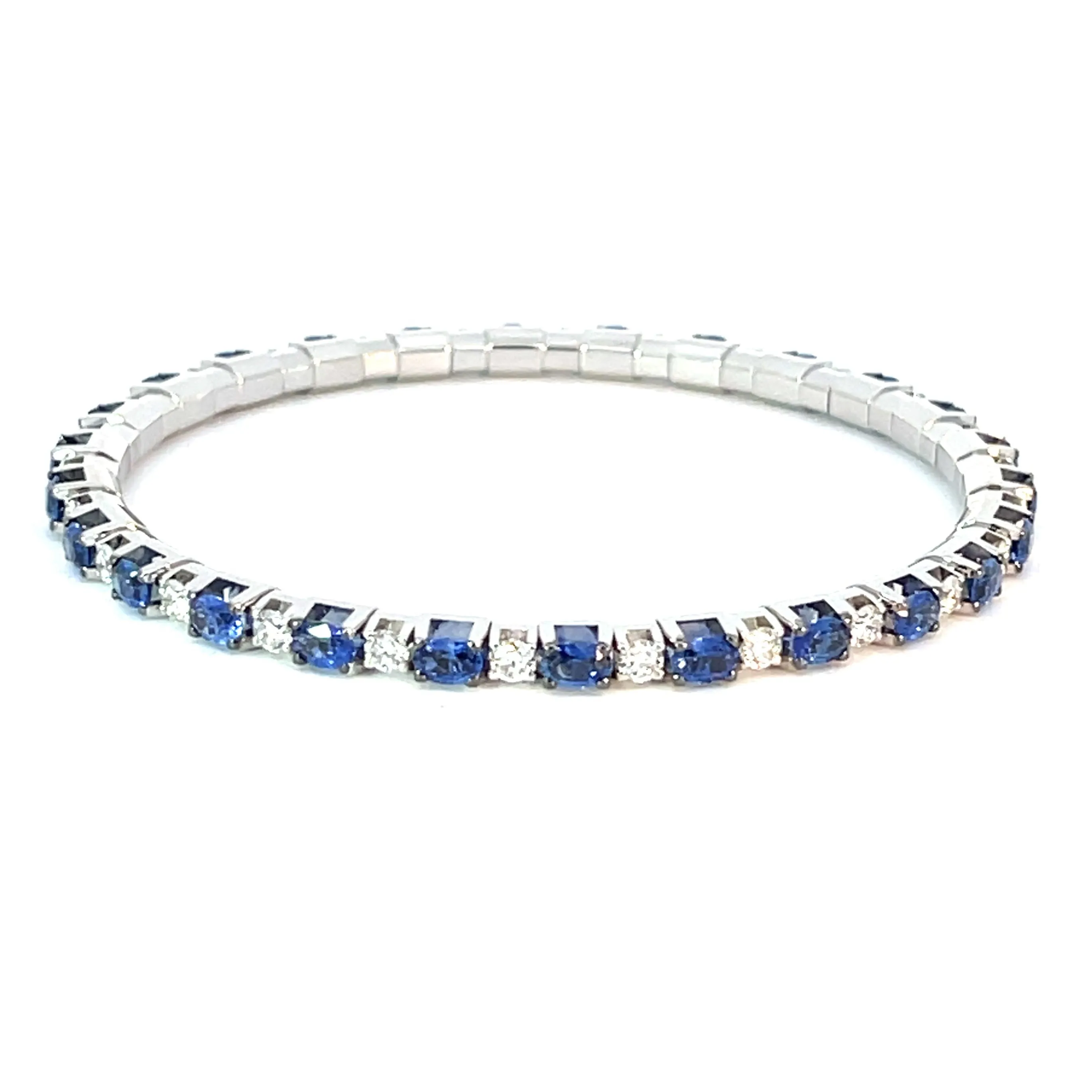 Ex-Tensible™ Oval Blue Sapphire & Round Diamond Stretch Tennis Bracelet