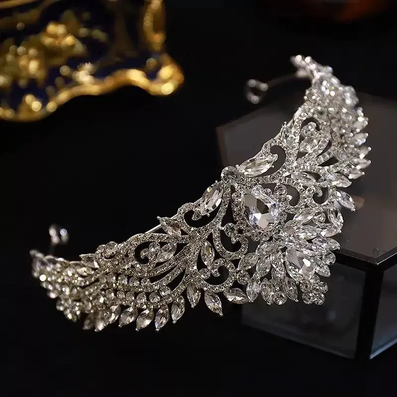 Exquisite Luxury Silver Tone Crystal Tiara-Bridal-Wedding Hair Accessory-Quinceanera-Crown