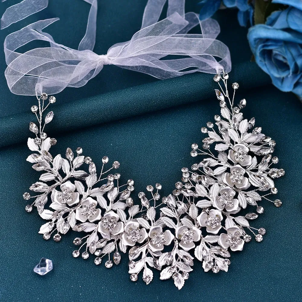 Exquisite Rhinestone Alloy Leaf Wedding Tiara Headband