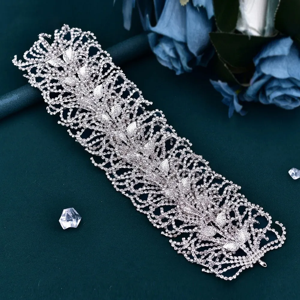 Exquisite Rhinestone Alloy Leaf Wedding Tiara Headband
