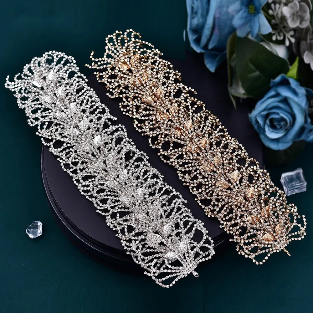 Exquisite Rhinestone Alloy Leaf Wedding Tiara Headband