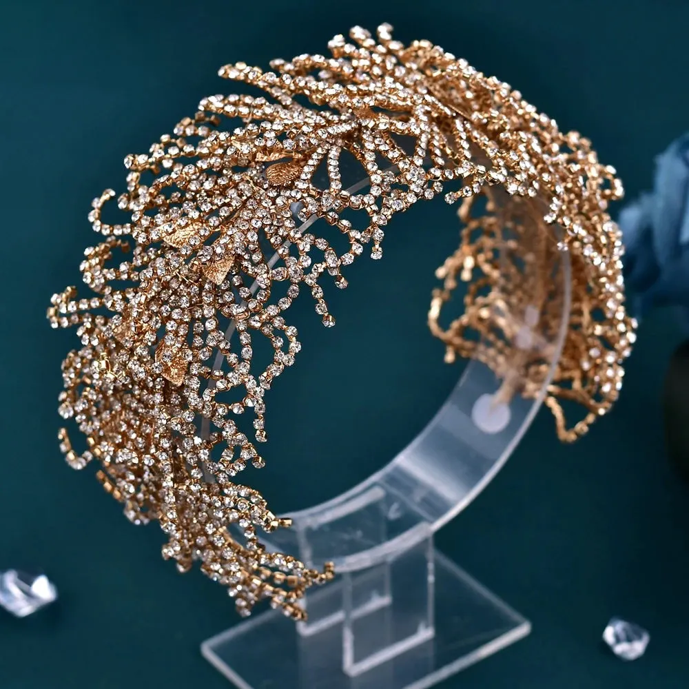 Exquisite Rhinestone Alloy Leaf Wedding Tiara Headband