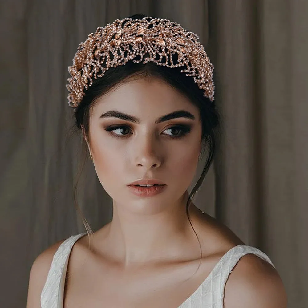 Exquisite Rhinestone Alloy Leaf Wedding Tiara Headband