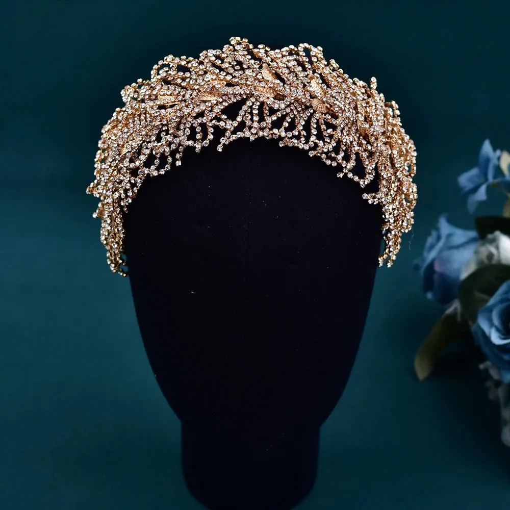 Exquisite Rhinestone Alloy Leaf Wedding Tiara Headband