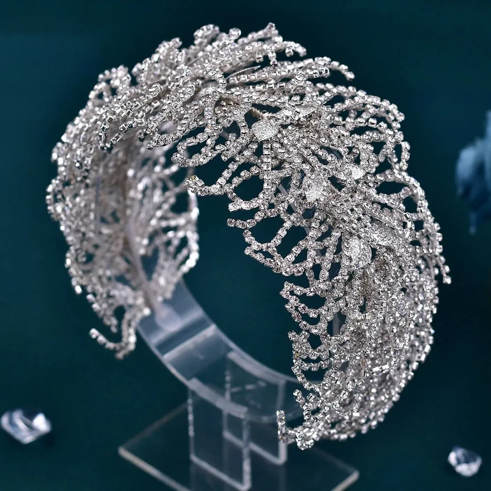 Exquisite Rhinestone Alloy Leaf Wedding Tiara Headband