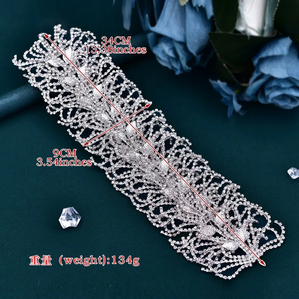Exquisite Rhinestone Alloy Leaf Wedding Tiara Headband