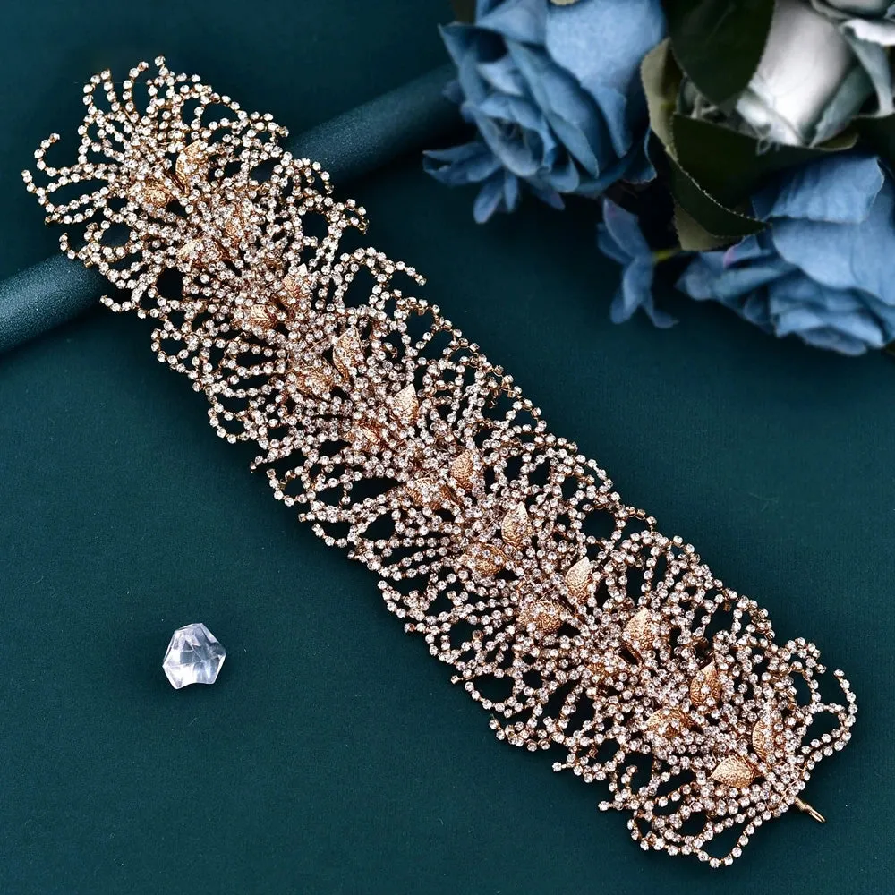 Exquisite Rhinestone Alloy Leaf Wedding Tiara Headband