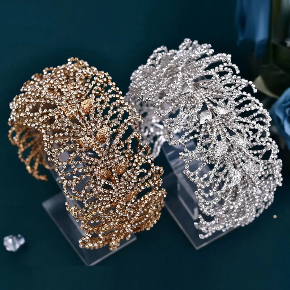 Exquisite Rhinestone Alloy Leaf Wedding Tiara Headband