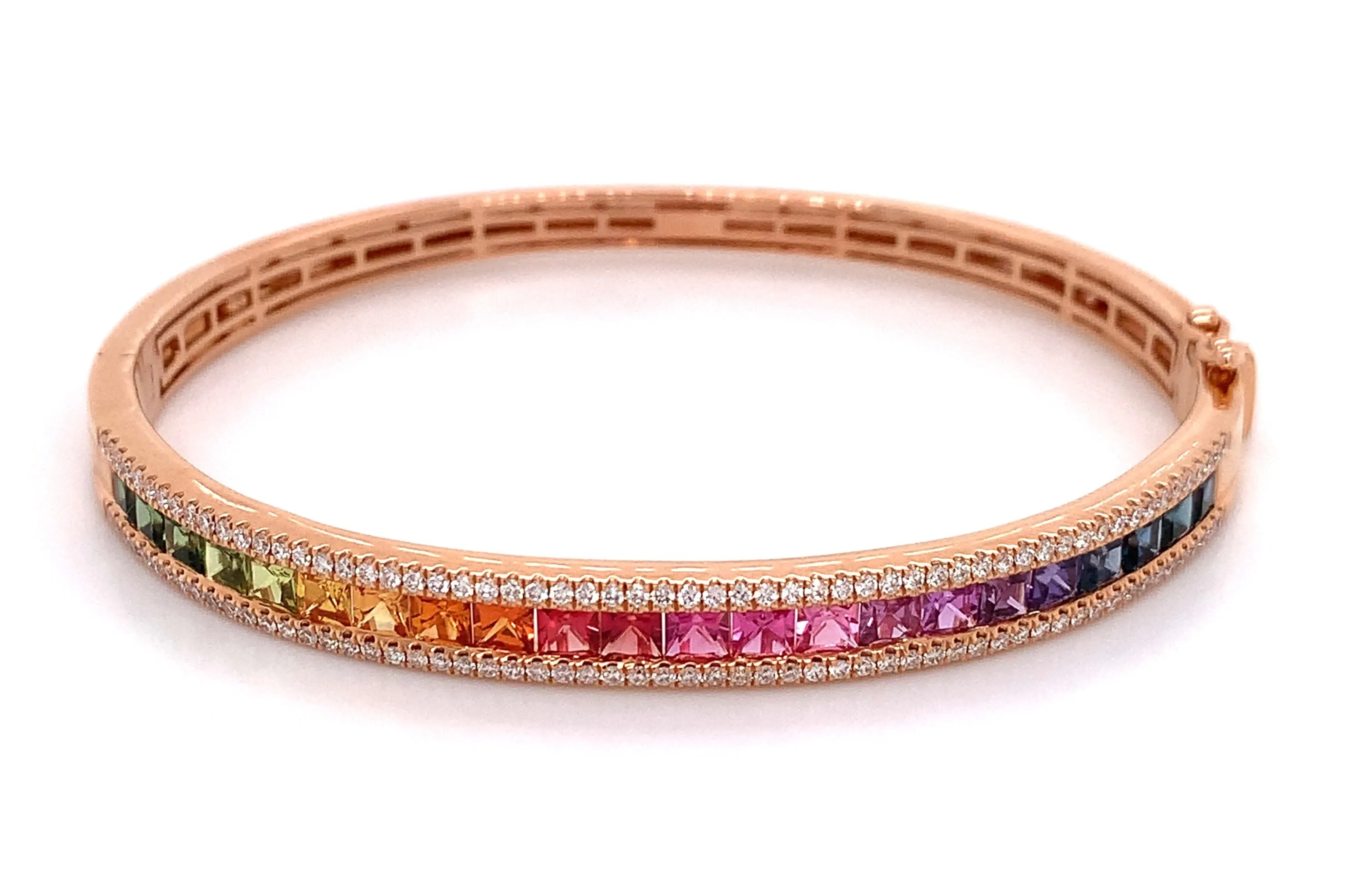 Fancy Color Princess-cut Rainbow Sapphire with Diamonds Bangle Bracelet