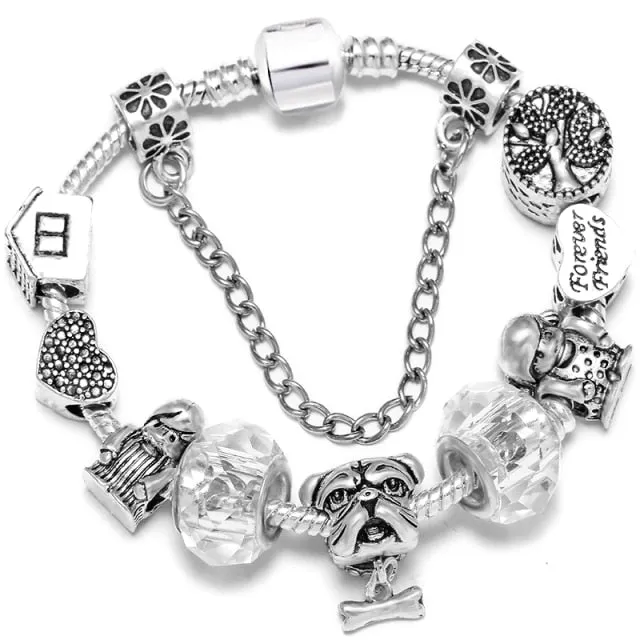 Fashion Bear Palm Dreamcatcher Feather Charm Bracelets For Women Men Original Crystal Flowers LOVE Beaded Bangle Gift