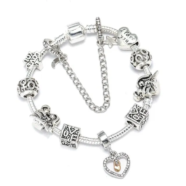Fashion Bear Palm Dreamcatcher Feather Charm Bracelets For Women Men Original Crystal Flowers LOVE Beaded Bangle Gift