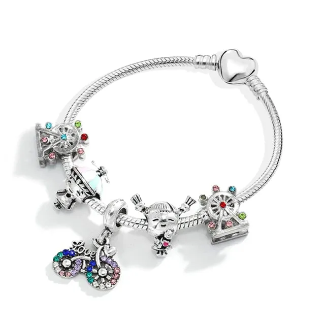 Fashion Bear Palm Dreamcatcher Feather Charm Bracelets For Women Men Original Crystal Flowers LOVE Beaded Bangle Gift