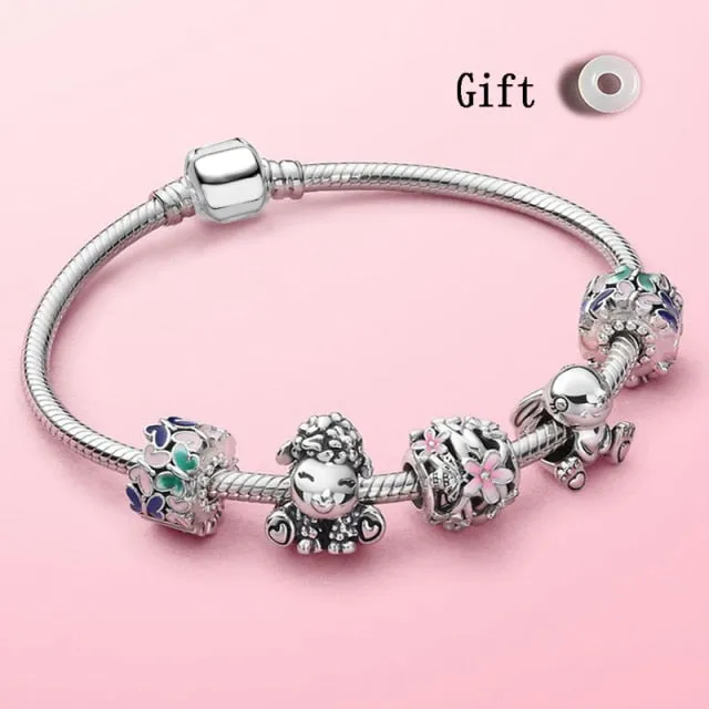 Fashion Bear Palm Dreamcatcher Feather Charm Bracelets For Women Men Original Crystal Flowers LOVE Beaded Bangle Gift